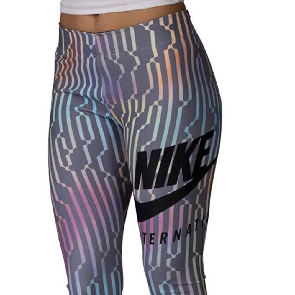 Nike International Rainbow Leggings‎ Women's S Scuba Gray Multi